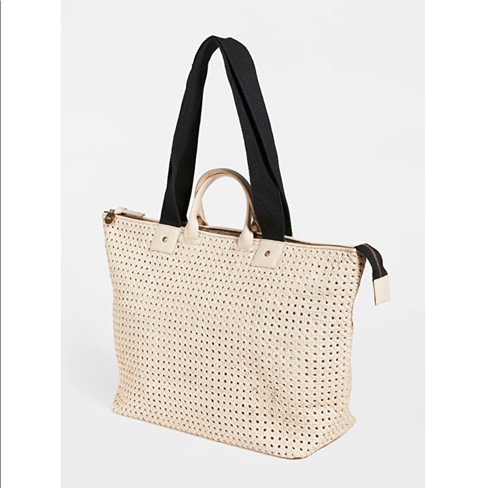 Clare V. Le Zip Sac Leather Tote Bag Cream Rattan